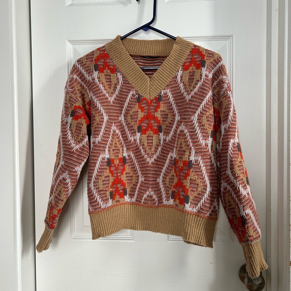 SHEIN Striped Knit Sweater in Red and Tan